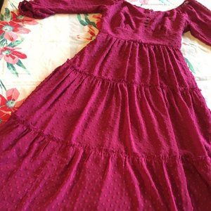 J. Crew Tiered Long Sleeve Midi Dress in Swiss Dot Raspberry Pink Women's OO